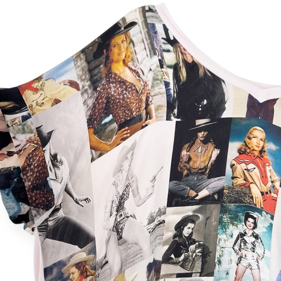 UNBREAK.IT • Silk Western Cowgirl Art Print V-Neck Top Made in Italy - Picture 9 of 13